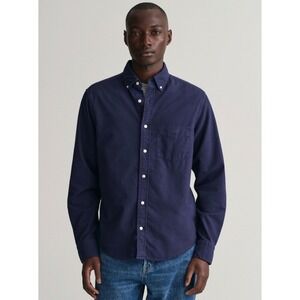 Gant Mens Slim Fit Navy Blue Cotton Silk Cashmere Button Down Shirt Medium M